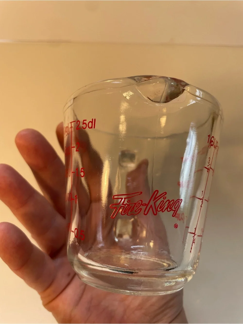 Vintage Fire-King 1 Cup Glass Measuring Cup Anchor Hocking Red Graphics USA